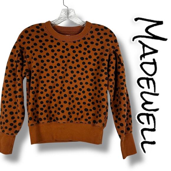 Madewell Pleat Sleeve Sweatshirt Top Leopard Dot Brown Black Cozy Womens Sz XXS - Picture 1 of 12